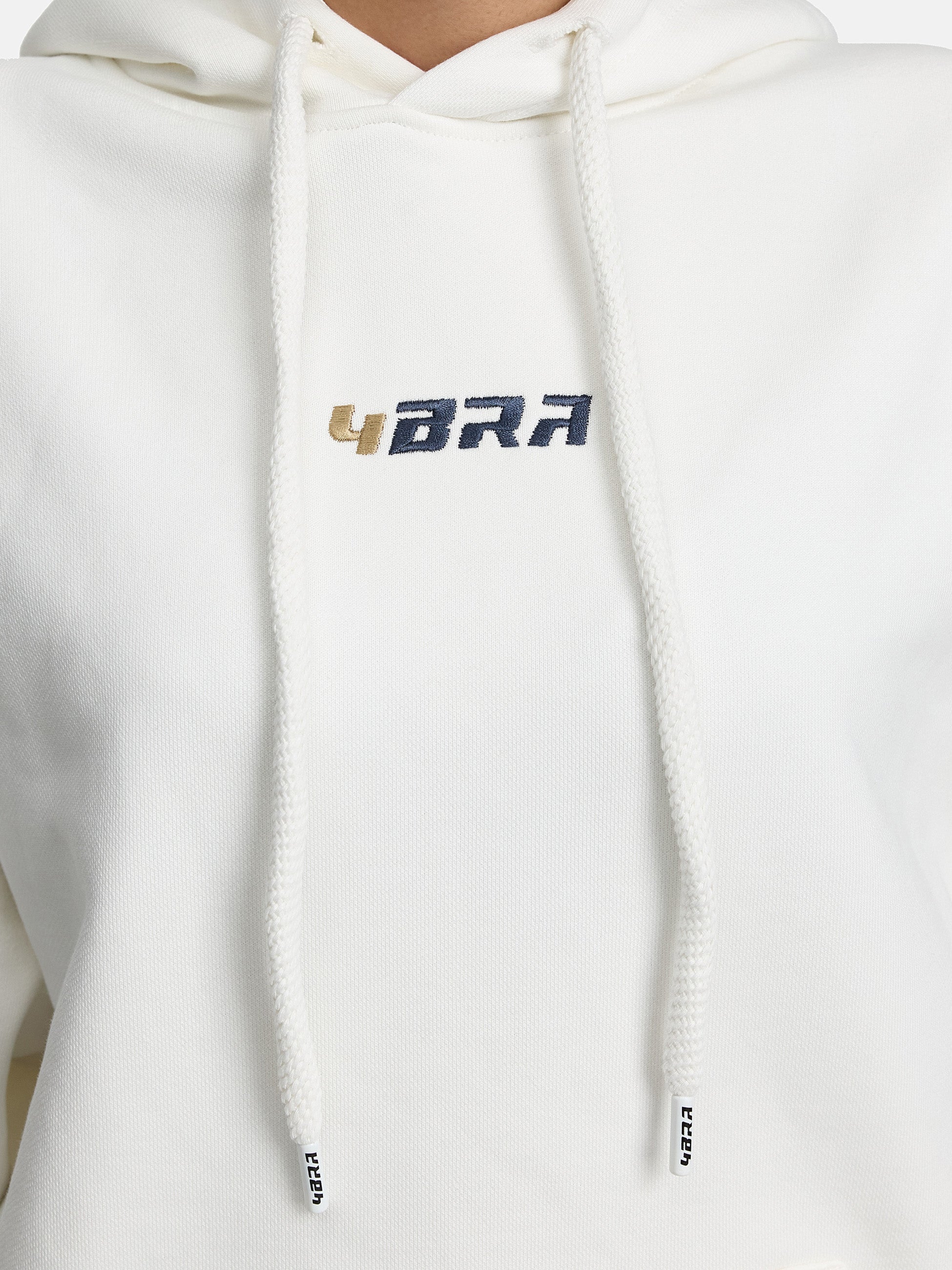 Premium Hoodie Anti pilling weiß ansicht brust mit 4bra logo