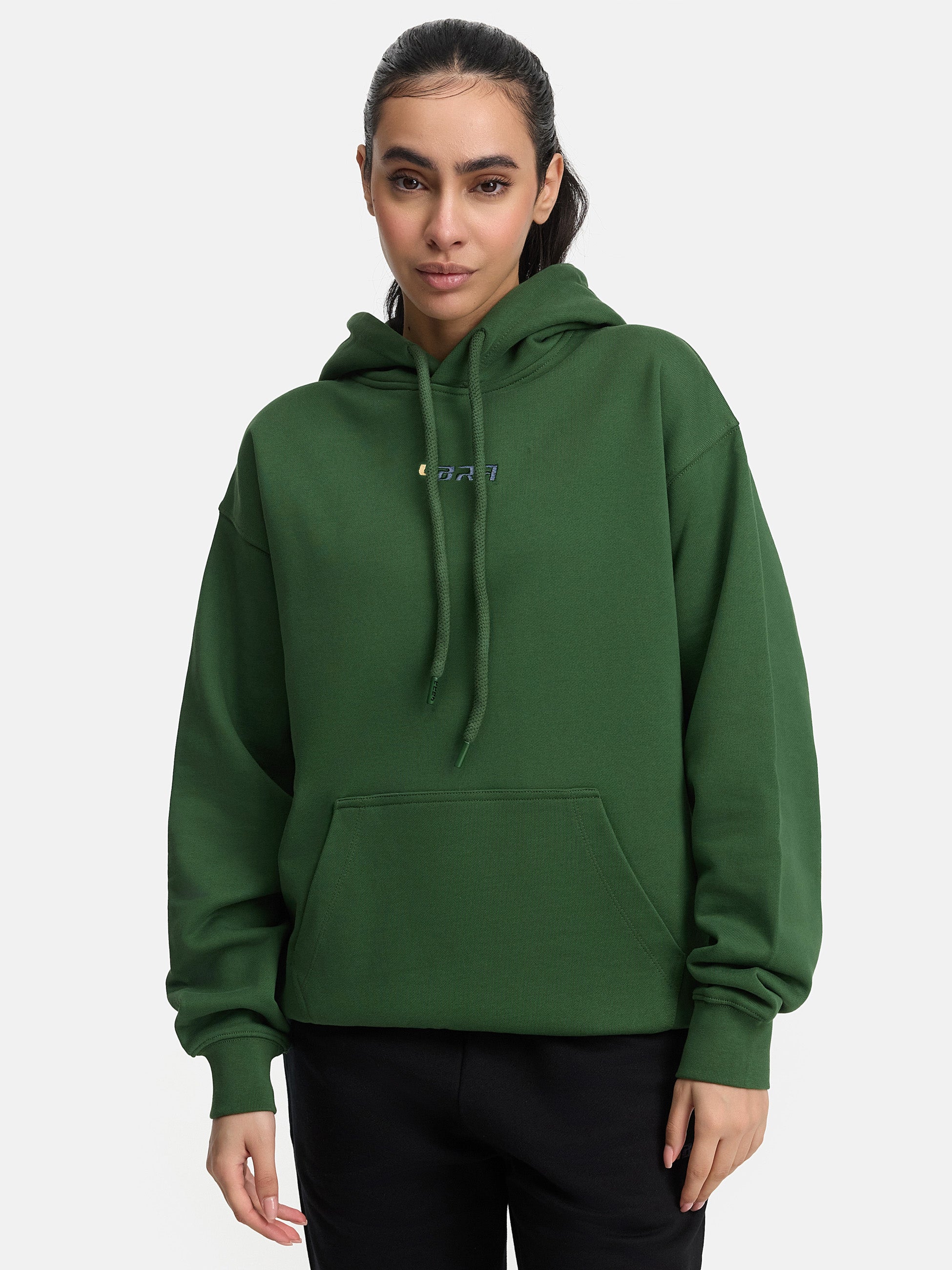 Premium hoodie in gruen ansicht vorne gesamtansicht