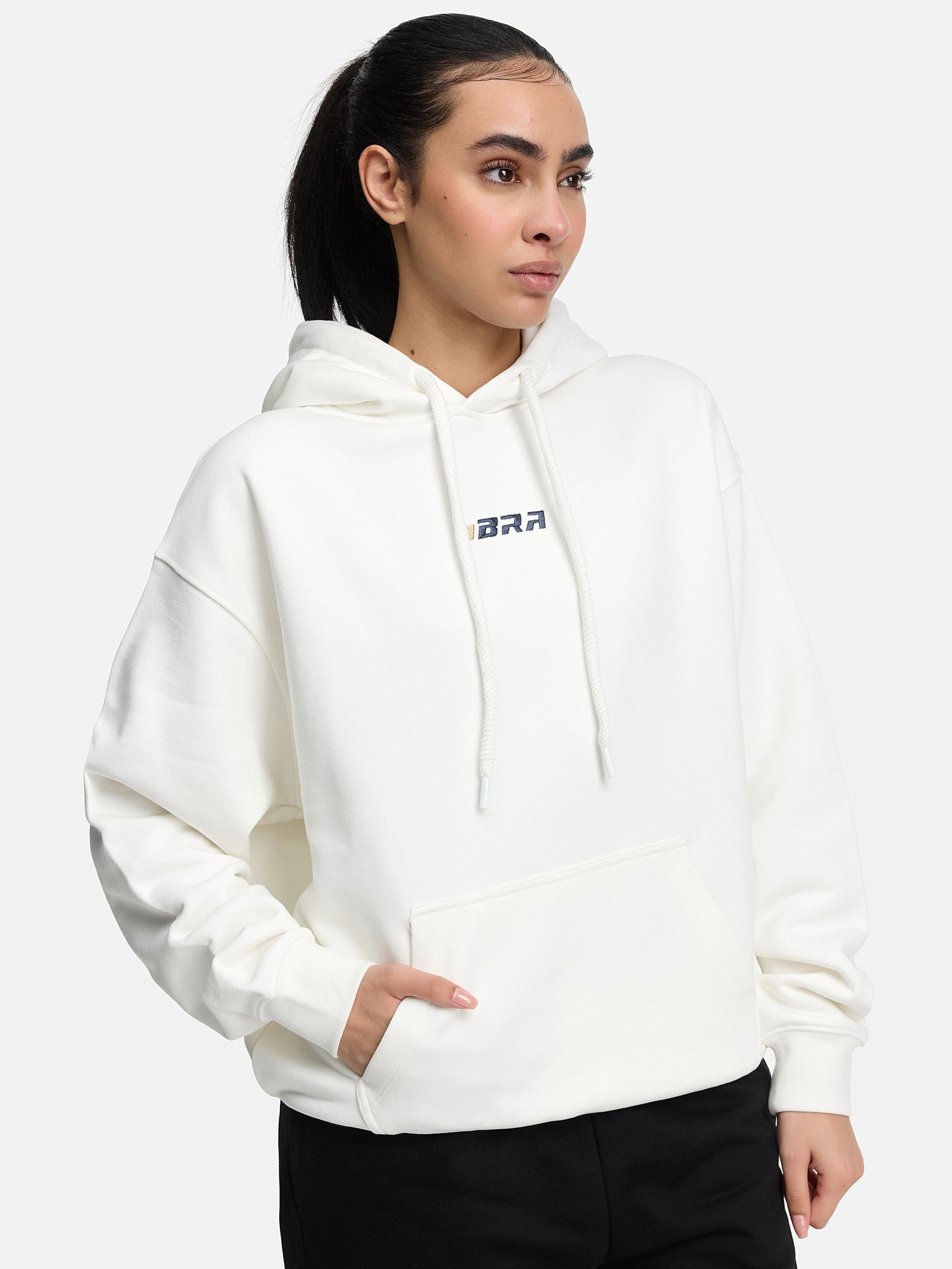 Premium Hoodie Anti Pilling weiß Ansicht Seite schraeg